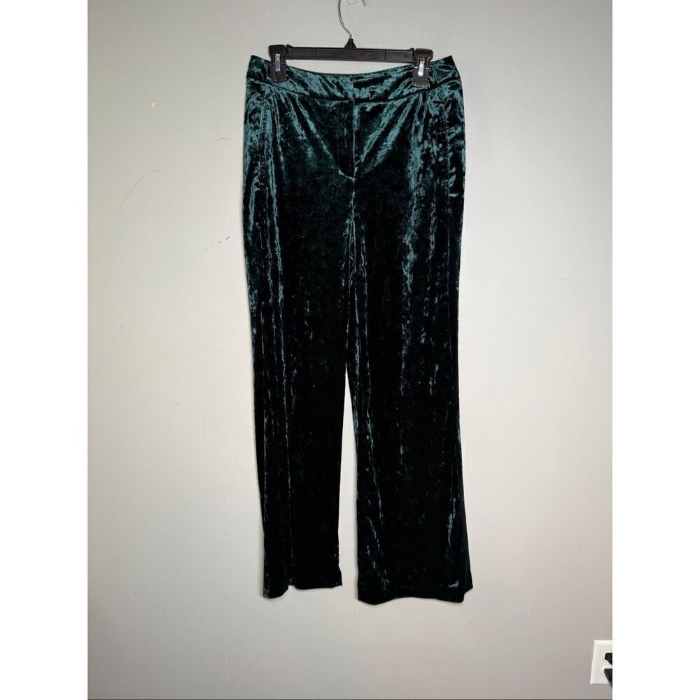 Cynthia Rowley emerald green velvet velour wide leg dress pants trousers
